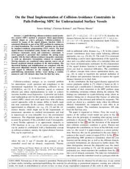 On the Dual Implementation of Collision-Avoidance Constraints in
  Path-Following MPC for Underactuated Surface Vessels