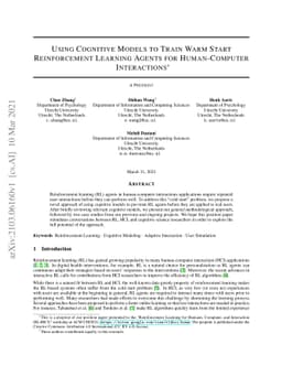 Using Cognitive Models to Train Warm Start Reinforcement Learning Agents
  for Human-Computer Interactions