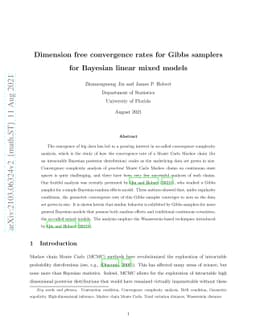 Dimension free convergence rates for Gibbs samplers for Bayesian linear
  mixed models