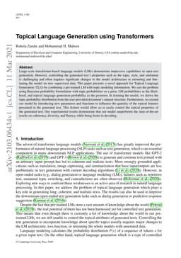 Topical Language Generation using Transformers