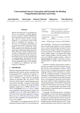 Conversational Answer Generation and Factuality for Reading
  Comprehension Question-Answering