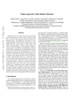 Triple-cooperative Video Shadow Detection