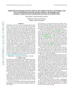 Forward-Backward Convolutional Recurrent Neural Networks and
  Tag-Conditioned Convolutional Neural Networks for Weakly Labeled
  Semi-supervised Sound Event Detection