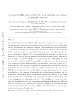 A hierarchical Bayesian model to find brain-behaviour associations in
  incomplete data sets