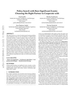 Policy Search with Rare Significant Events: Choosing the Right Partner
  to Cooperate with