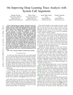 On Improving Deep Learning Trace Analysis with System Call Arguments