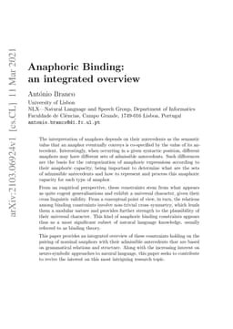 Anaphoric Binding: an integrated overview