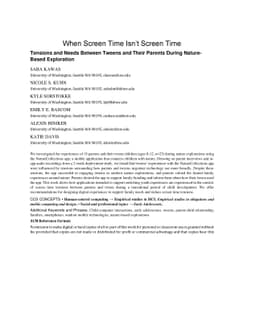 When Screen Time Is not Screen Time: Tensions and Needs Between Tweens
  and Their Parents During Nature-Based Exploration
