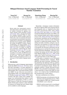 Bilingual Dictionary-based Language Model Pretraining for Neural Machine
  Translation