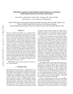 Towards Learning Food Portion From Monocular Images With Cross-Domain
  Feature Adaptation