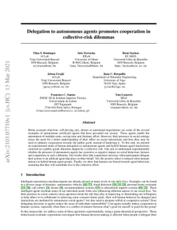 Delegation to autonomous agents promotes cooperation in collective-risk
  dilemmas
