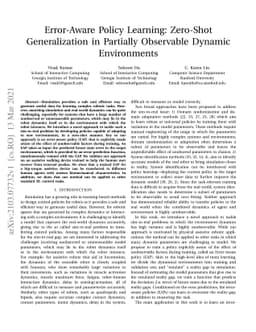 Error-Aware Policy Learning: Zero-Shot Generalization in Partially
  Observable Dynamic Environments