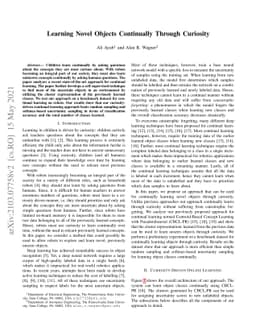 Learning Novel Objects Continually Through Curiosity
