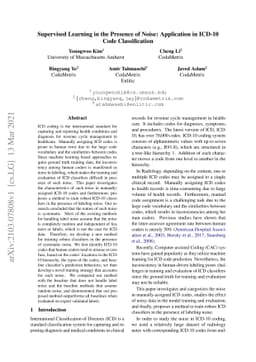 Supervised Learning in the Presence of Noise: Application in ICD-10 Code
  Classification