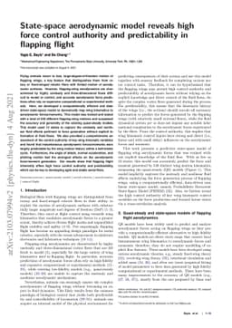State-space aerodynamic model reveals high force control authority and
  predictability in flapping flight