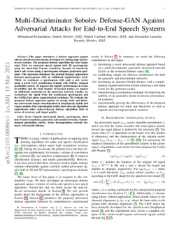 Multi-Discriminator Sobolev Defense-GAN Against Adversarial Attacks for
  End-to-End Speech Systems
