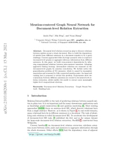 Mention-centered Graph Neural Network for Document-level Relation
  Extraction