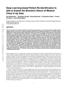 Deep Learning-based Patient Re-identification Is able to Exploit the
  Biometric Nature of Medical Chest X-ray Data