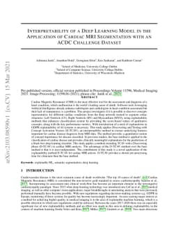 Interpretability of a Deep Learning Model in the Application of Cardiac
  MRI Segmentation with an ACDC Challenge Dataset