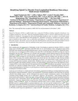 Predicting Opioid Use Disorder from Longitudinal Healthcare Data using
  Multi-stream Transformer