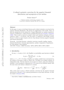 A refined continuity correction for the negative binomial distribution
  and asymptotics of the median