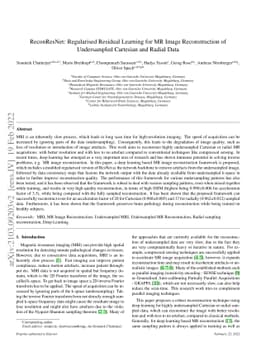 ReconResNet: Regularised Residual Learning for MR Image Reconstruction
  of Undersampled Cartesian and Radial Data