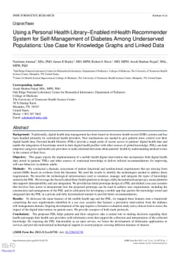Using a Personal Health Library-Enabled mHealth Recommender System for
  Self-Management of Diabetes Among Underserved Populations: Use Case for
  Knowledge Graphs and Linked Data