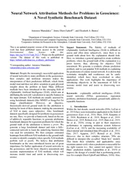 Neural Network Attribution Methods for Problems in Geoscience: A Novel
  Synthetic Benchmark Dataset