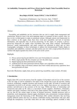 An Auditability, Transparent, and Privacy-Preserving for Supply Chain
  Traceability Based on Blockchain