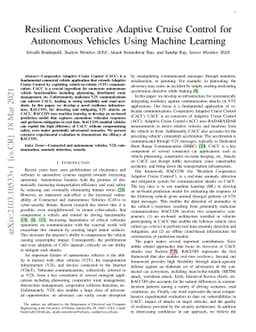 Resilient Cooperative Adaptive Cruise Control for Autonomous Vehicles
  Using Machine Learning