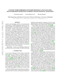 Acoustic word embeddings for zero-resource languages using
  self-supervised contrastive learning and multilingual adaptation