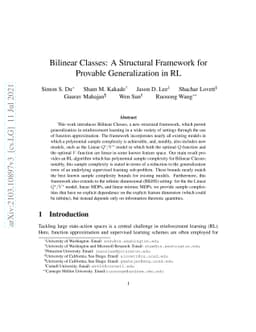 Bilinear Classes: A Structural Framework for Provable Generalization in
  RL