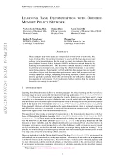 Learning Task Decomposition with Ordered Memory Policy Network
