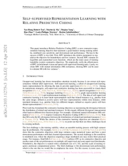 Self-supervised Representation Learning with Relative Predictive Coding