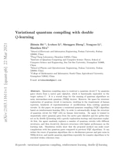 Variational quantum compiling with double Q-learning