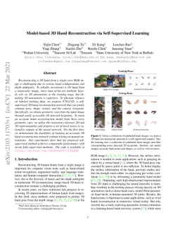 Model-based 3D Hand Reconstruction via Self-Supervised Learning
