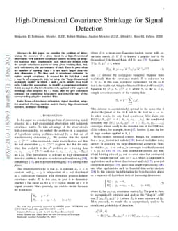 High-Dimensional Covariance Shrinkage for Signal Detection