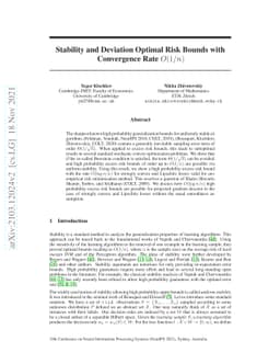 Stability and Deviation Optimal Risk Bounds with Convergence Rate
  $O(1/n)$