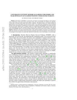 Convergence of Finite Memory Q-Learning for POMDPs and Near Optimality
  of Learned Policies under Filter Stability