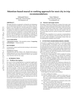 Attention-based neural re-ranking approach for next city in trip
  recommendations