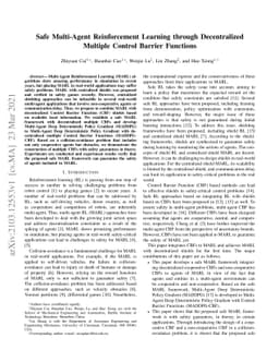 Safe Multi-Agent Reinforcement Learning through Decentralized Multiple
  Control Barrier Functions
