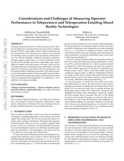 Considerations and Challenges of Measuring Operator Performance in
  Telepresence and Teleoperation Entailing Mixed Reality Technologies