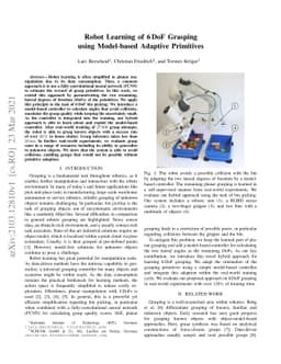Robot Learning of 6 DoF Grasping using Model-based Adaptive Primitives