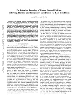 On Imitation Learning of Linear Control Policies: Enforcing Stability
  and Robustness Constraints via LMI Conditions