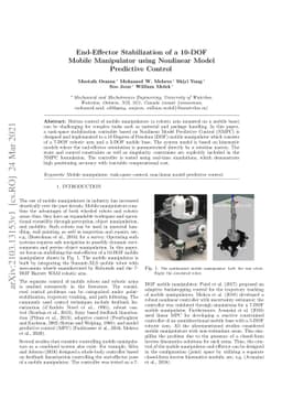 End-Effector Stabilization of a 10-DOF Mobile Manipulator using
  Nonlinear Model Predictive Control