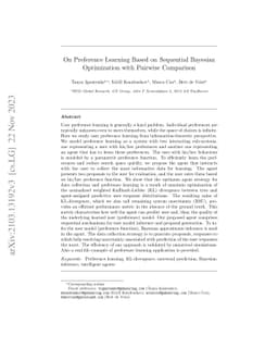 On Preference Learning Based on Sequential Bayesian Optimization with
  Pairwise Comparison