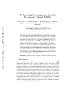 3D Reasoning for Unsupervised Anomaly Detection in Pediatric WbMRI