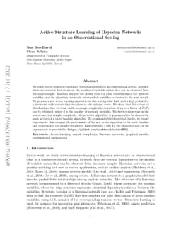 Active Structure Learning of Bayesian Networks in an Observational
  Setting
