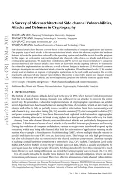 A Survey of Microarchitectural Side-channel Vulnerabilities, Attacks and
  Defenses in Cryptography