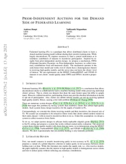 Prior-Independent Auctions for the Demand Side of Federated Learning